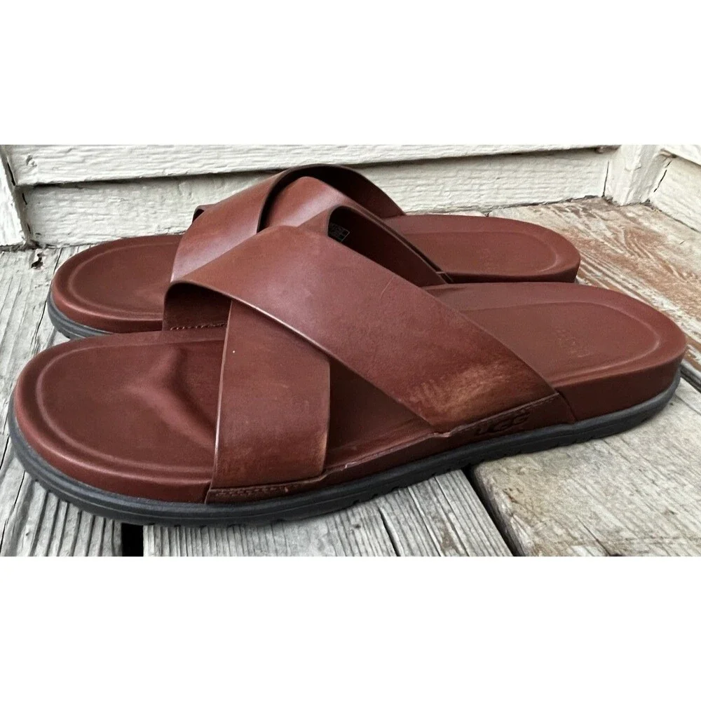 UGG Wainscott Men's 13 Slide Sandals Brown Leather 1117476